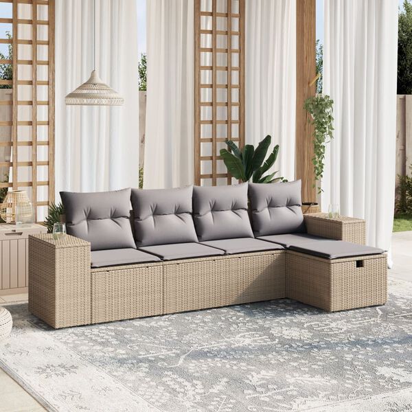 vidaXL Set Divano da Giardino 5 pz con Cuscini Beige Misto Polyrattan