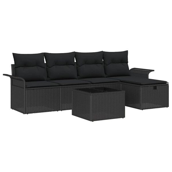 vidaXL Set Divano da Giardino con cuscino 6 pcs Nero polyrattan