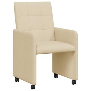 vidaXL Sedie da Pranzo con Ruote 2 pz Tessuto Crema 58 x 65 x 94 cm