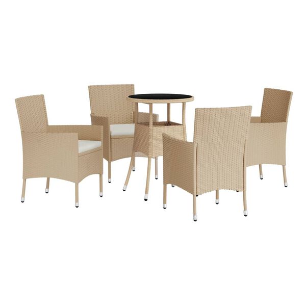 vidaXL Set da Bistrò da Giardino 5 pz con Cuscini Beige in Polyrattan
