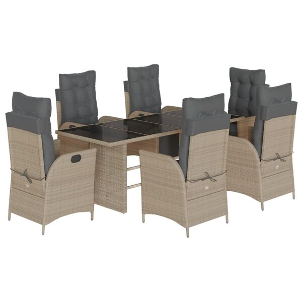 vidaXL Set da Pranzo da Giardino 7 pz Cuscini Polyrattan Grigio Chiaro