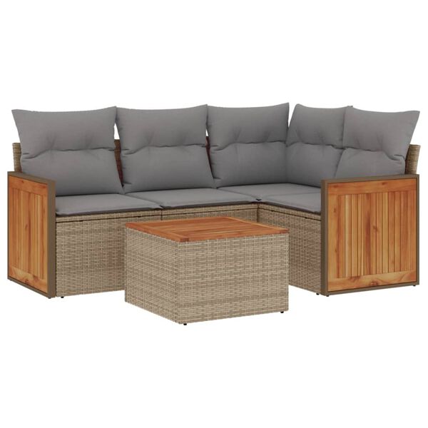 vidaXL Set Divano da Giardino 5 pz con Cuscini Beige in Polyrattan