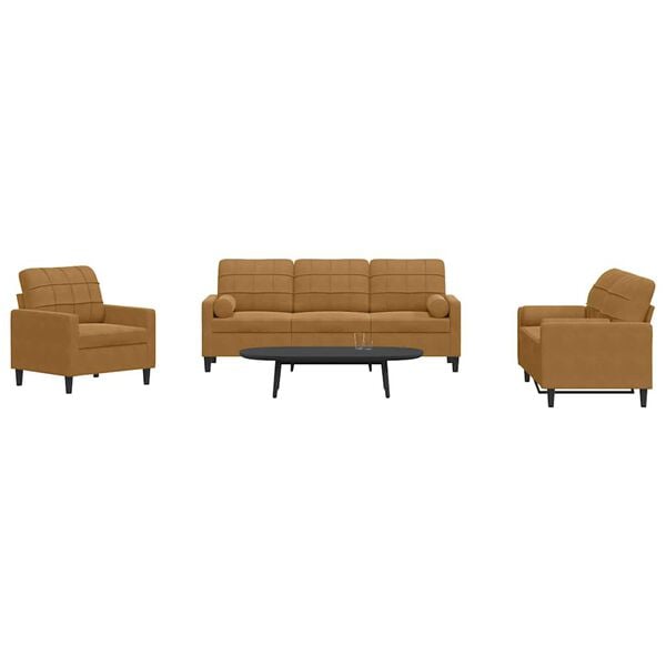 vidaXL Set di Divani 3 pz con Cuscini e Rinforzi Marrone in Velluto