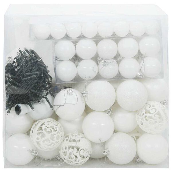 vidaXL Set di Palle di Natale con 300 LED 120 pcs Bianco Plastica