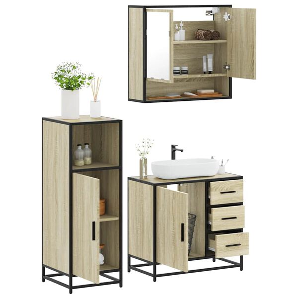 vidaXL Set Mobili da Bagno 3 pz Rovere Sonoma in Legno Multistrato