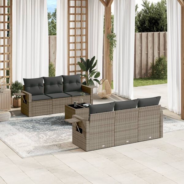 vidaXL Set Divani da Giardino 7 pz con Cuscini Grigio in Polyrattan