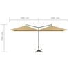 vidaXL Ombrellone Doppio con Palo in Acciaio Tortora 600x300 cm