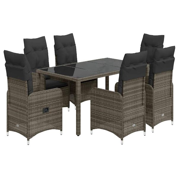 vidaXL Set Bistr&ograve; da Giardino 7 pz con Cuscini in Polyrattan Grigio