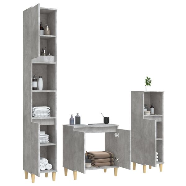 vidaXL Set Mobili da Bagno 3 pz Grigio Cemento in Legno Multistrato
