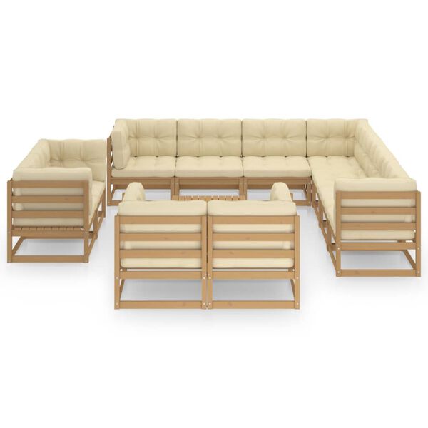 vidaXL Set Salotto Giardino e Cuscini 12 pz Legno Massello Pino Ambra