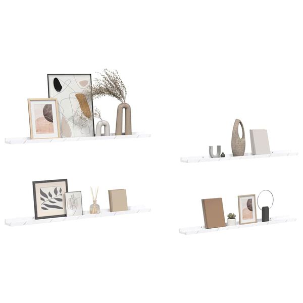 vidaXL Scaffale da parete 4 pcs Marmo Bianco 100 x 9 x 3 cm