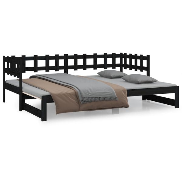vidaXL Dormeuse Estraibile Nera 2x(90x200) cm Legno Massello di Pino