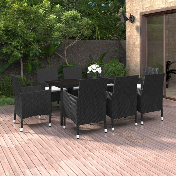 vidaXL Set da Pranzo per Giardino 9 pz con Cuscini Polyrattan e Vetro