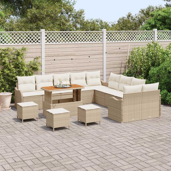 vidaXL Set Divano da Giardino 14 pcs Beige polyrattan