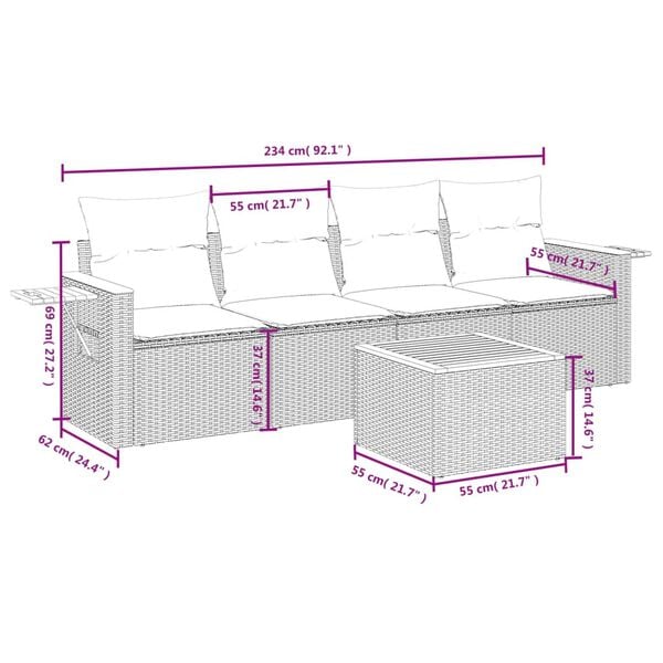 vidaXL Set Divano da Giardino 5 pz con Cuscini Grigio in Polyrattan
