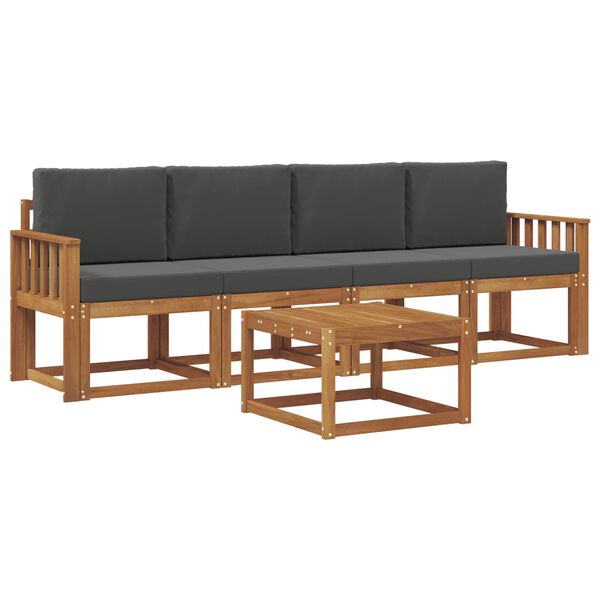 vidaXL Set di divani da esterno con cuscino 5 pcs Naturale e Antracite