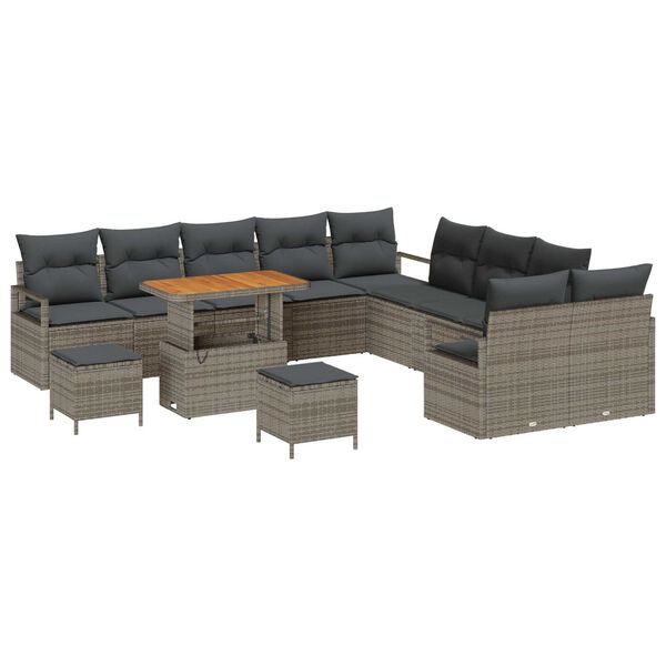 vidaXL Set Divano da Giardino con cuscino 13 pcs Grigio Poly Rattan