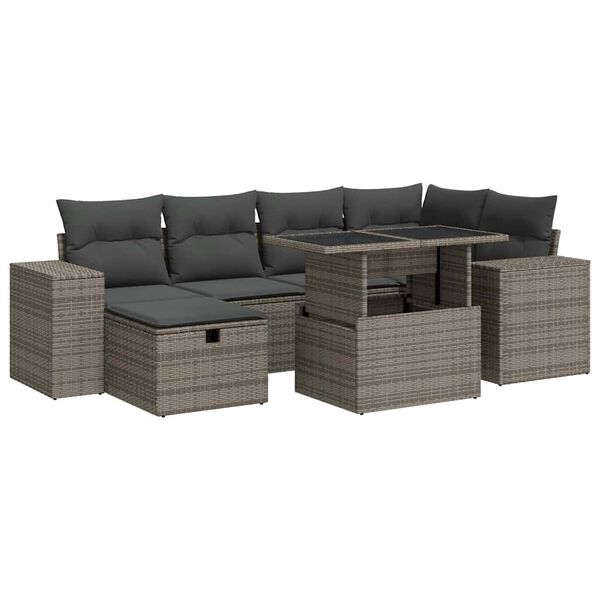 vidaXL Set Divano da Giardino 8 pz con Cuscini Grigio in Polyrattan