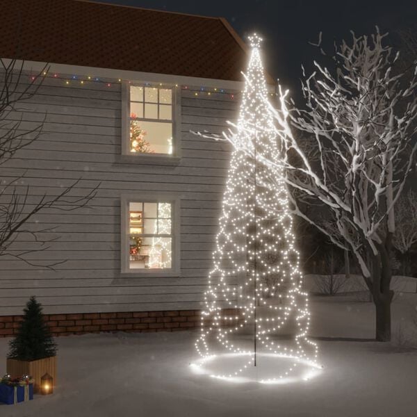 vidaXL Albero di Natale con Palo in Metallo 500 LED Bianco Freddo 5 m