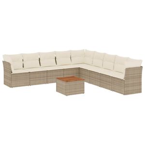 vidaXL Set Divano da Giardino 10 pz con Cuscini Beige in Polyrattan