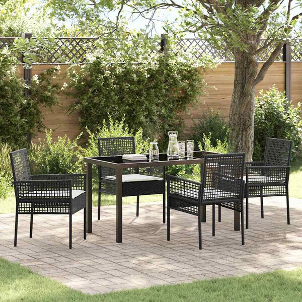 vidaXL Set da Pranzo per Giardino con cuscino 5 pcs Nero polyrattan