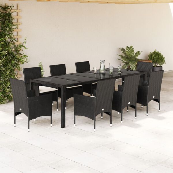vidaXL Set da Pranzo da Giardino 9 pz con Cuscini Polyrattan e Vetro