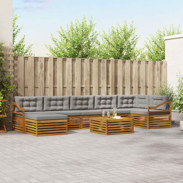 vidaXL Set di divani da esterno 8 pcs Grigio Naturale e Chiaro