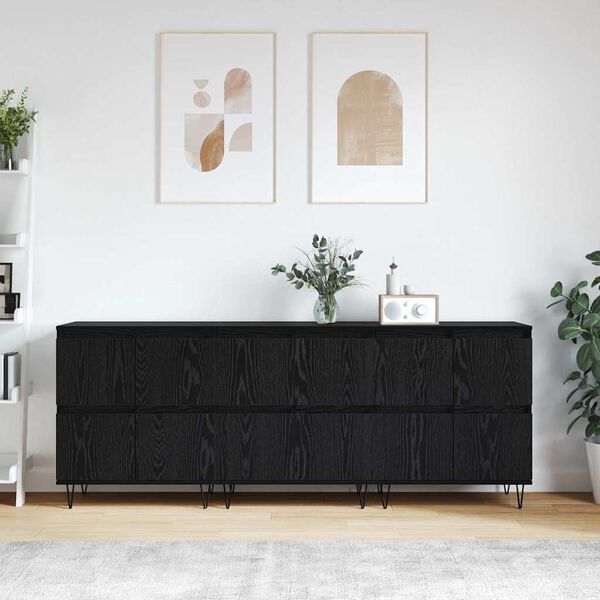 vidaXL Sideboards 3 pcs Rovere nero 180 x 35 x 70 cm Legno multistrato