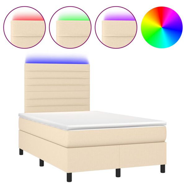 vidaXL Letto a Molle con Materasso e LED Crema 120x190 cm in Tessuto
