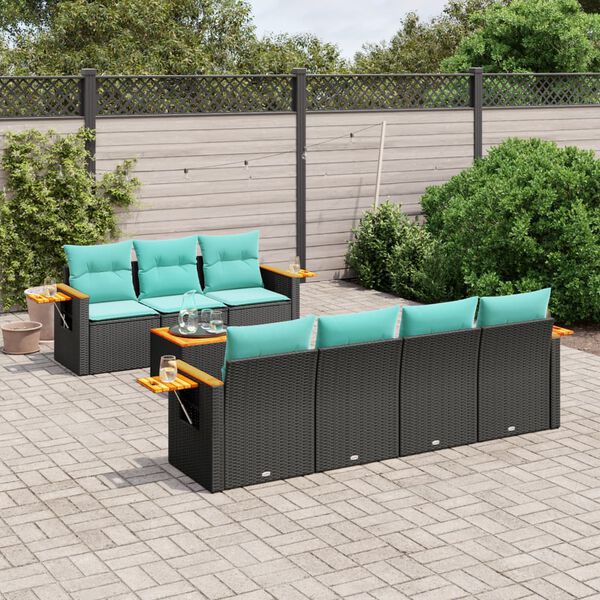 vidaXL Set Divani da Giardino 8 pz con Cuscini Nero in Polyrattan