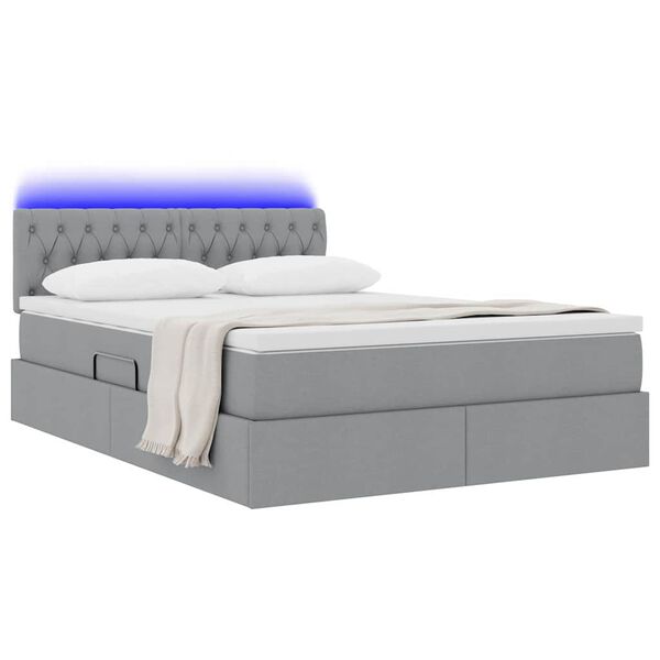 vidaXL Letto con contenitore e LED Grigio chiaro 140 x 190 cm