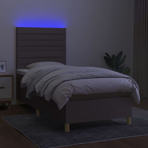 vidaXL Letto a Molle con Materasso e LED Tortora 90x200 cm in Tessuto