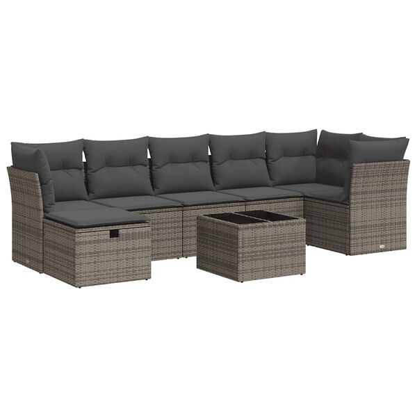 vidaXL Set Divano da Giardino 8 pz con Cuscini Grigio in Polyrattan
