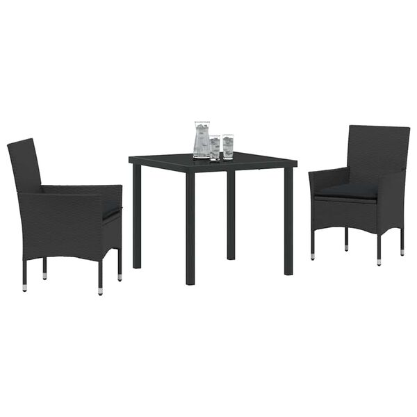vidaXL Set da Pranzo per Giardino con cuscino 3 pcs Nero polyrattan