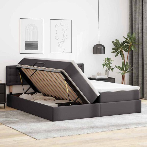 vidaXL Letto con Contenitore Grigio 200 x 200 cm Pelle Sintetica