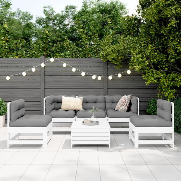 vidaXL Set Divani da Giardino 6 pz Bianco in Legno Massello di Pino