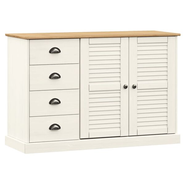 vidaXL Credenza Cassetti VIGO 113x40x75 cm Legno Massello Pino Bianco