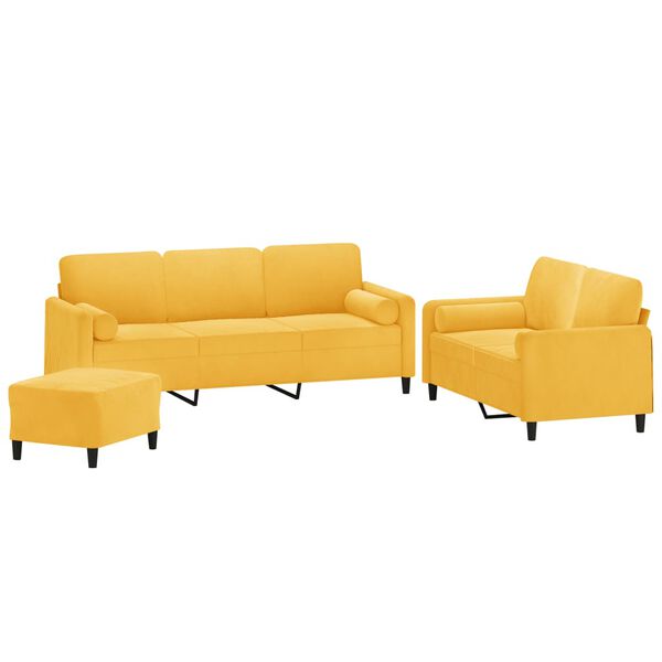 vidaXL Set di Divani 3 pz con Cuscini Decorativi Giallo in Velluto
