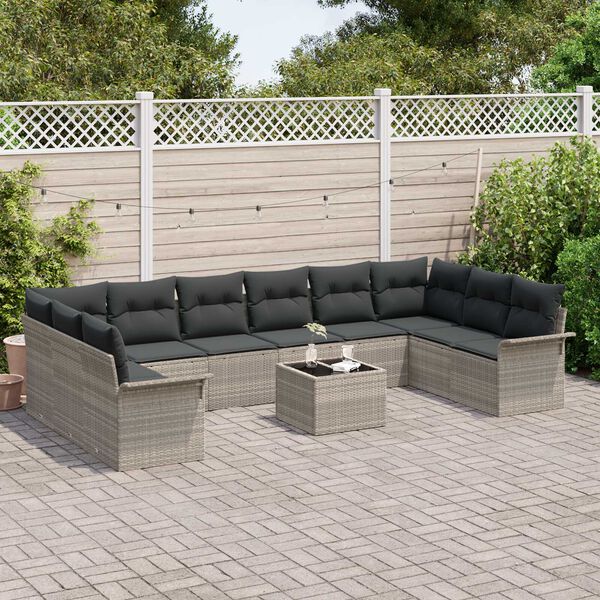 vidaXL Set Divano da Giardino con cuscino 11 pcs Grigio Poly Rattan