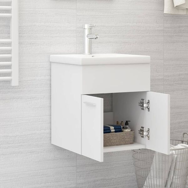 vidaXL Mobile Bagno con Lavabo Integrato Bianco in Legno Multistrato
