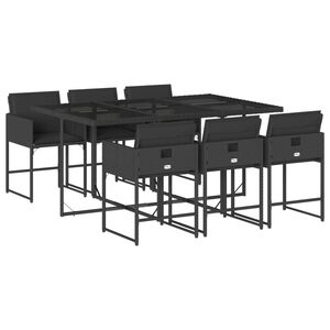 vidaXL Set da Pranzo da Giardino 7 pz Nero con Cuscini in Polyrattan