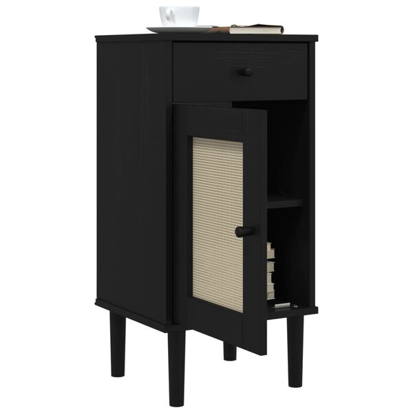 vidaXL Credenza SENJA Aspetto Rattan Nero 40x35x80 cm Massello di Pino