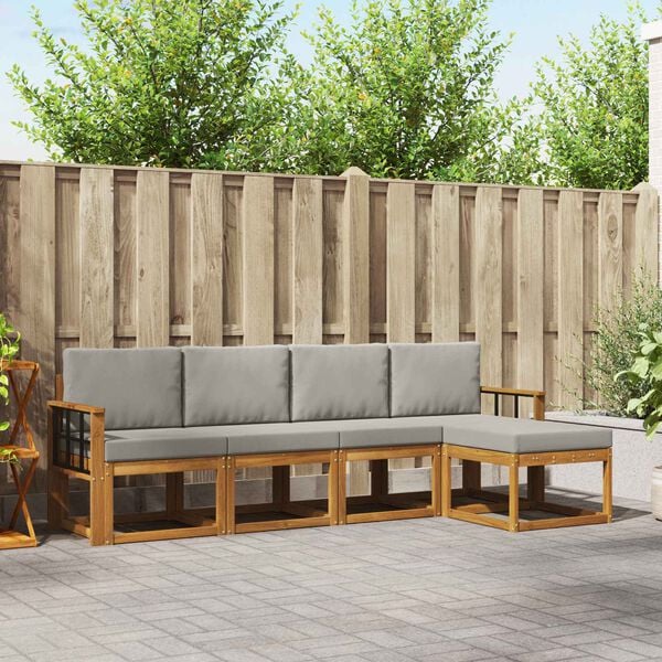 vidaXL Set di divani da esterno 5 pcs Grigio Naturale e Chiaro
