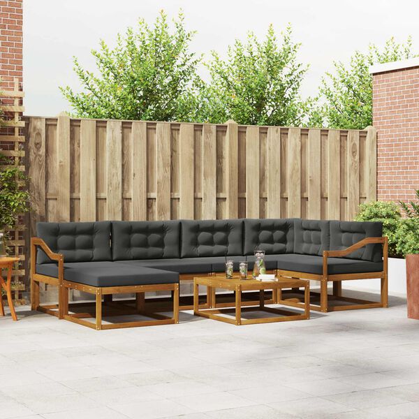 vidaXL Set di divani da esterno con cuscino 7 pcs Naturale e Antracite