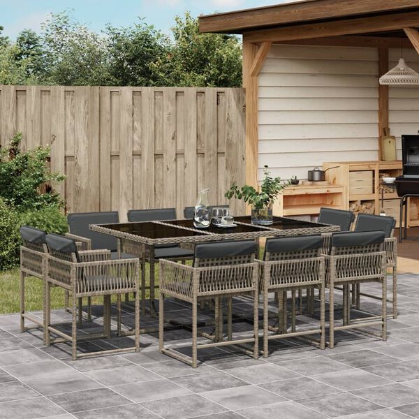 vidaXL Set da Pranzo da Giardino 11pz con Cuscini in Polyrattan Grigio