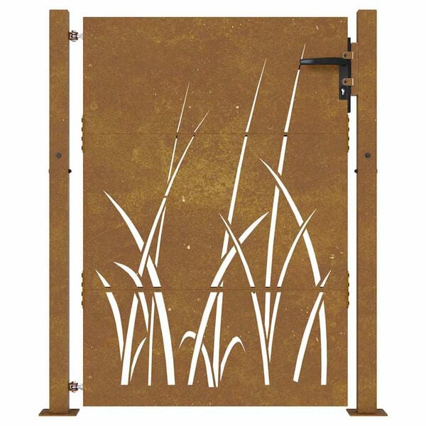 vidaXL Cancello da giardino 100x150 cm in acciaio Corten con design erba