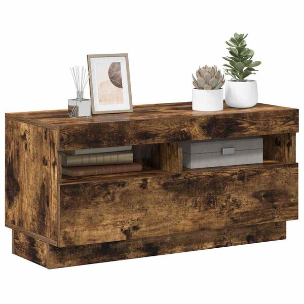 vidaXL Mobile Porta TV con Luci LED Rovere Fumo 80x35x40 cm