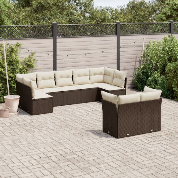 vidaXL Set Divani da Giardino 9pz con Cuscini Marrone in Polyrattan