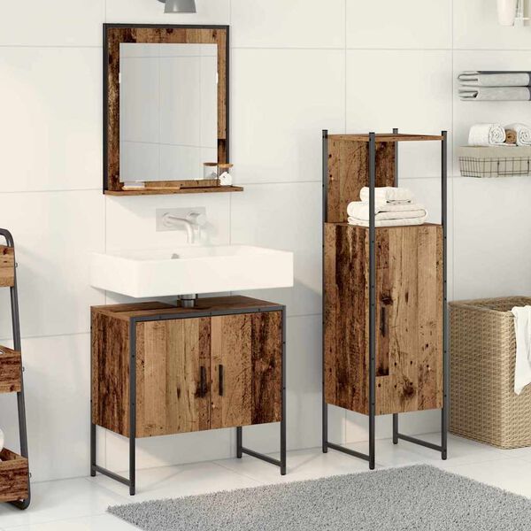 vidaXL Set di mobili per il bagno 3 pcs Marrone Legno multistrato