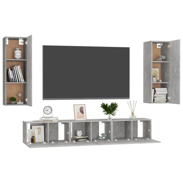 vidaXL Set di Mobili Porta TV 5 pz Grigio Cemento in Legno Multistrato